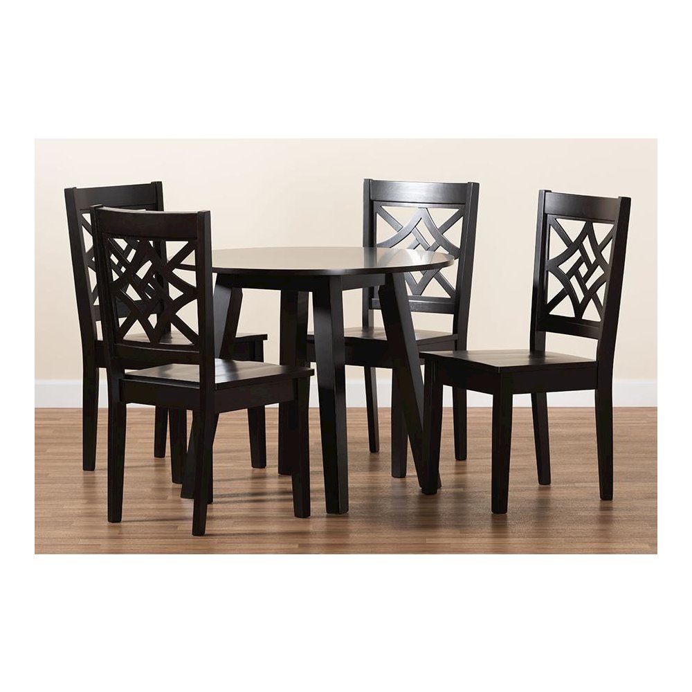 Rava Modern and Contemporary Dark Brown Finished Wood 5-Piece Dining Set