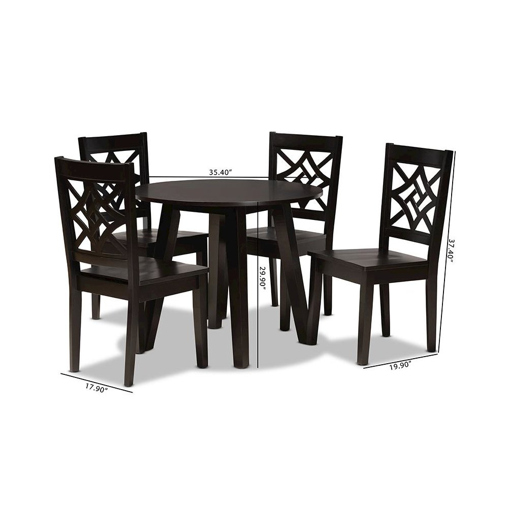 Rava Modern and Contemporary Dark Brown Finished Wood 5-Piece Dining Set