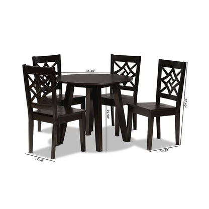 Rava Modern and Contemporary Dark Brown Finished Wood 5-Piece Dining Set