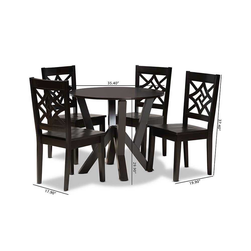 Kaila Modern and Contemporary Dark Brown Finished Wood 5-Piece Dining Set