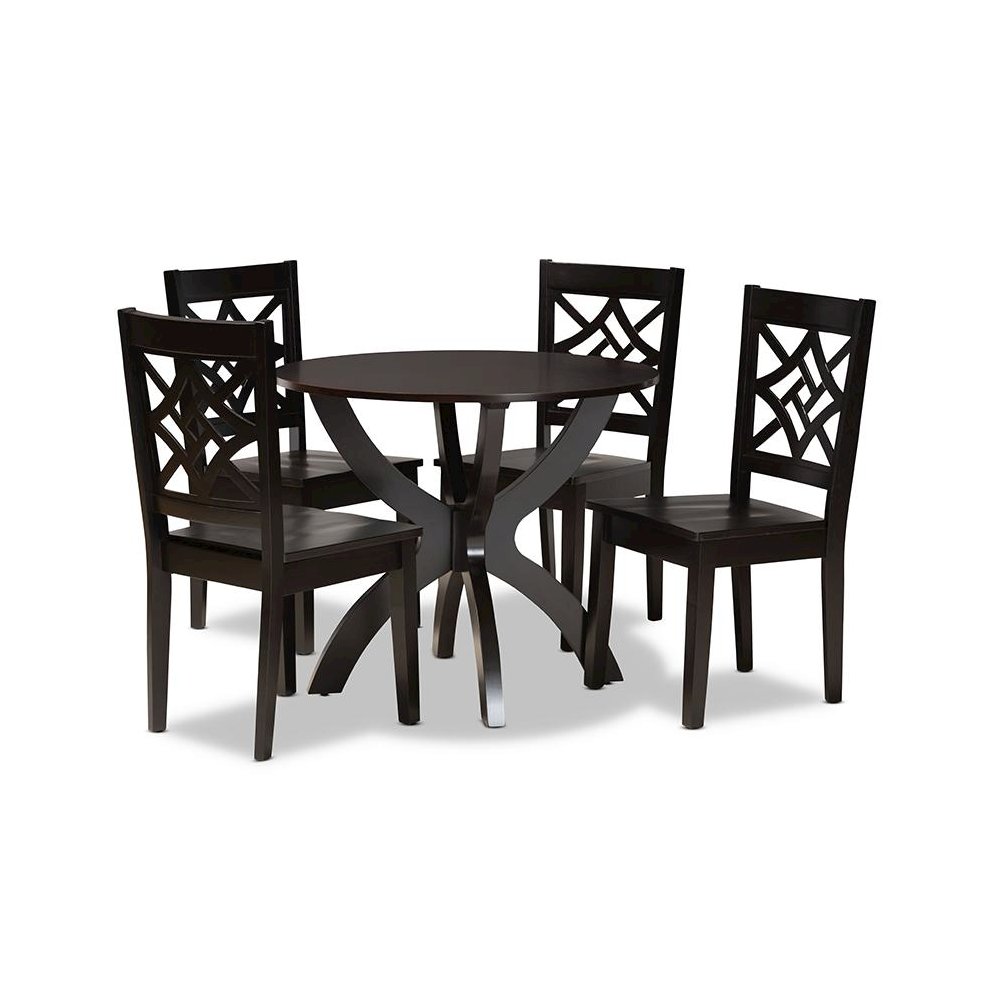 Anila Modern and Contemporary Dark Brown Finished Wood 5-Piece Dining Set