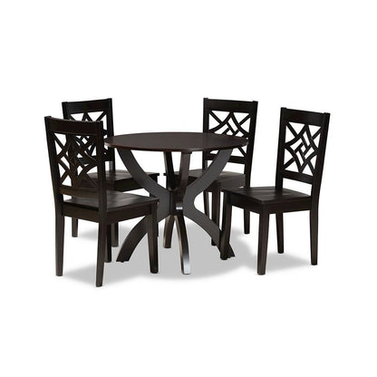 Anila Modern and Contemporary Dark Brown Finished Wood 5-Piece Dining Set