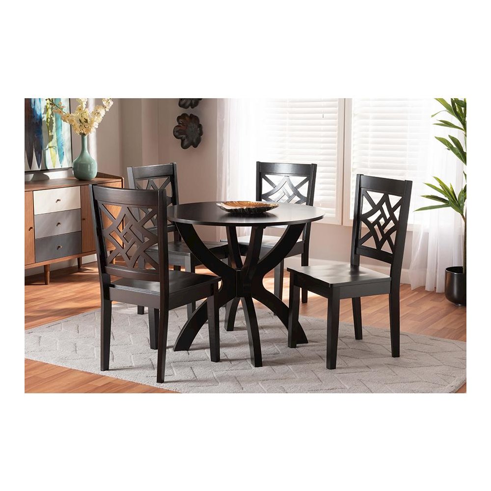 Anila Modern and Contemporary Dark Brown Finished Wood 5-Piece Dining Set