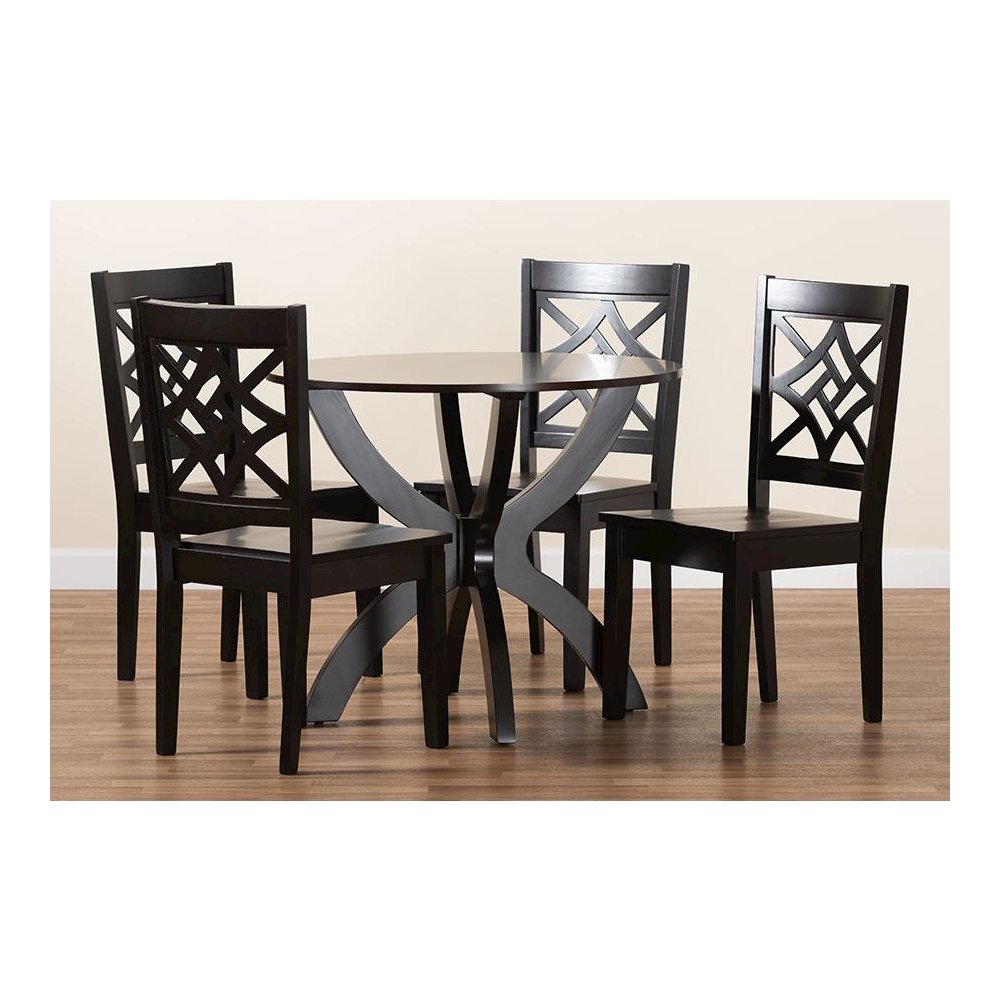 Anila Modern and Contemporary Dark Brown Finished Wood 5-Piece Dining Set