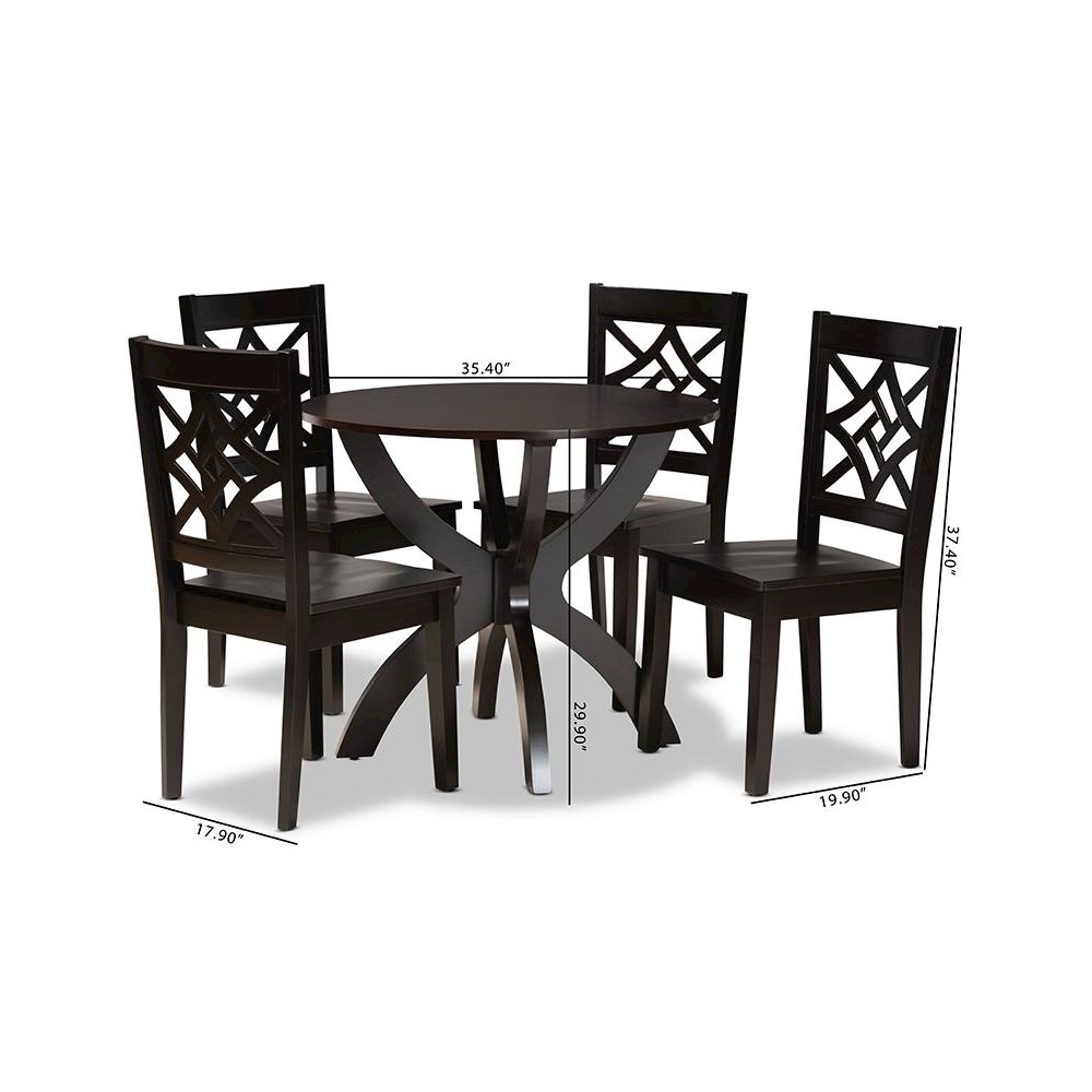 Anila Modern and Contemporary Dark Brown Finished Wood 5-Piece Dining Set