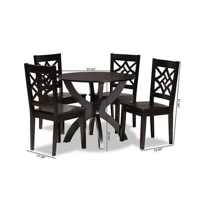 Anila Modern and Contemporary Dark Brown Finished Wood 5-Piece Dining Set