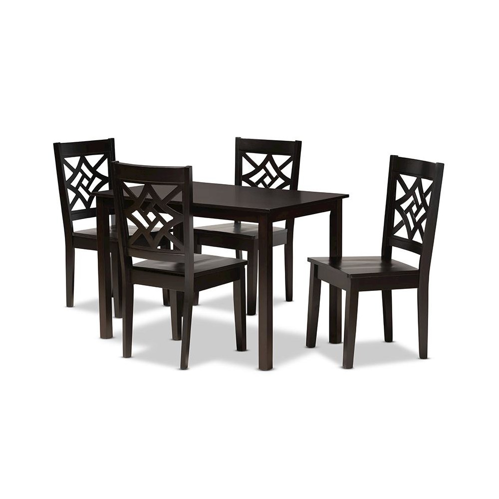 Nicolette Modern and Contemporary Dark Brown Finished Wood 5-Piece Dining Set