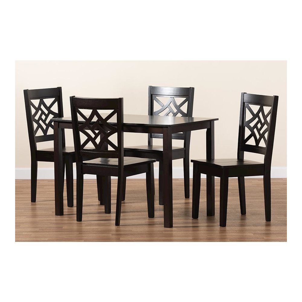 Nicolette Modern and Contemporary Dark Brown Finished Wood 5-Piece Dining Set
