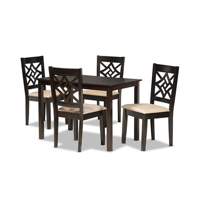 Sand Fabric Upholstered and Dark Brown Finished Wood 5-Piece Dining Set