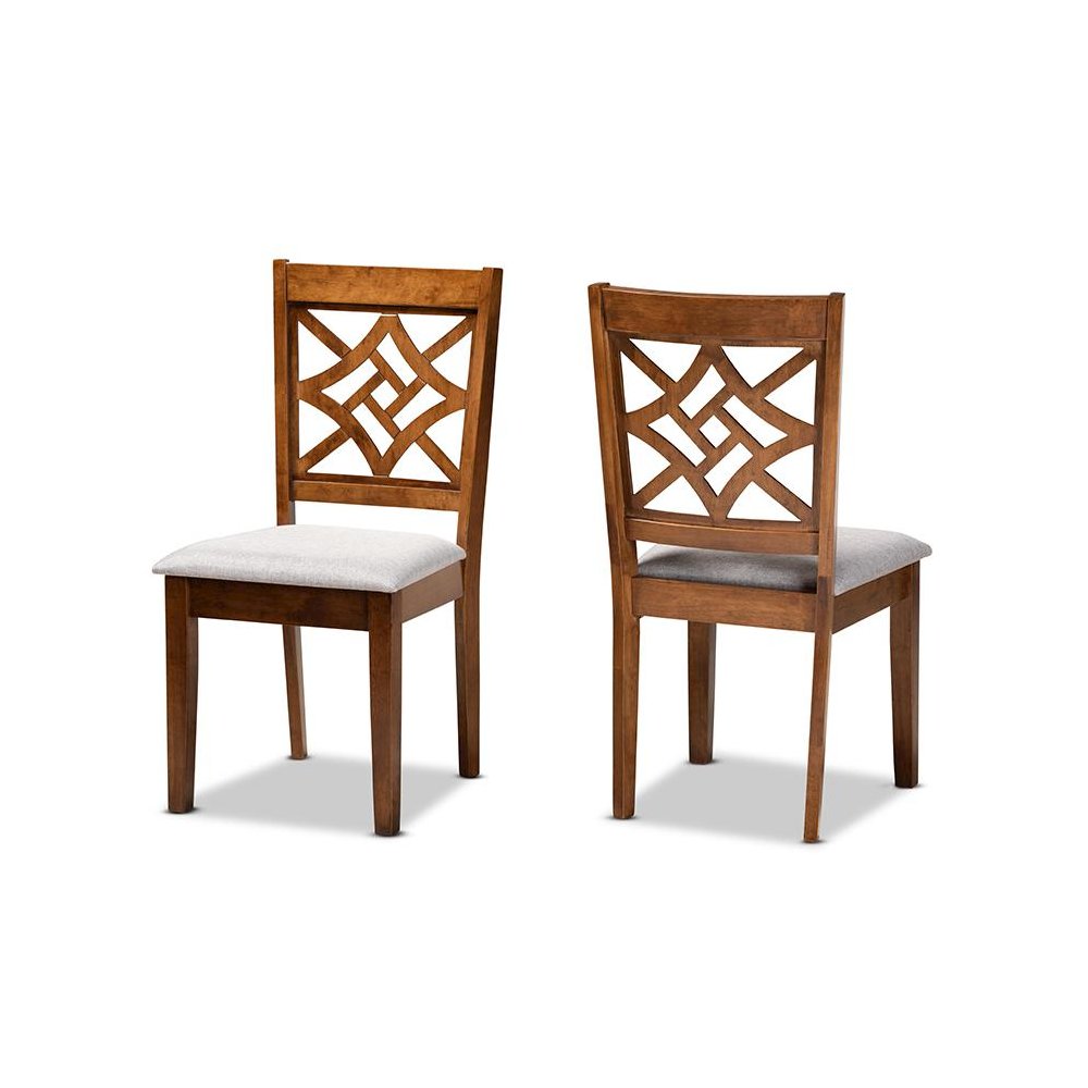 Grey Fabric Upholstered and Walnut Brown Finished Wood 2-Piece Dining Chair Set