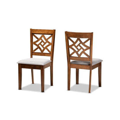 Grey Fabric Upholstered and Walnut Brown Finished Wood 2-Piece Dining Chair Set