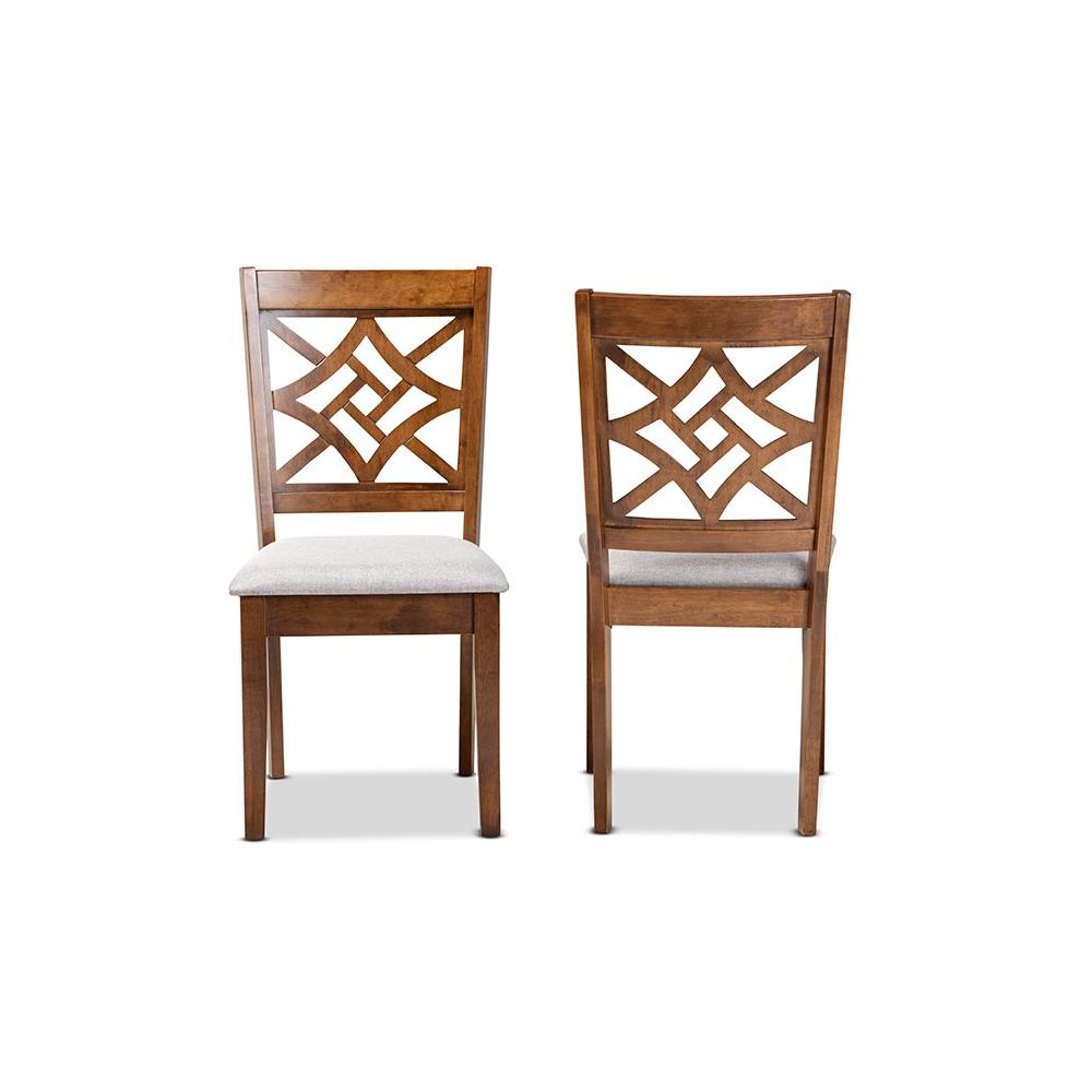 Grey Fabric Upholstered and Walnut Brown Finished Wood 2-Piece Dining Chair Set