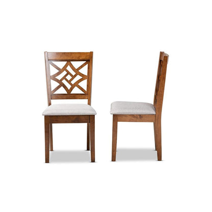 Grey Fabric Upholstered and Walnut Brown Finished Wood 2-Piece Dining Chair Set