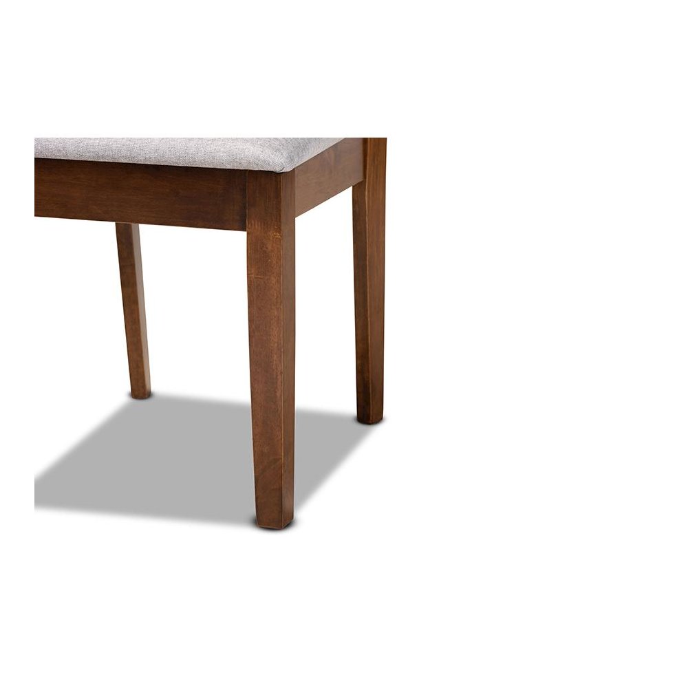 Grey Fabric Upholstered and Walnut Brown Finished Wood 5-Piece Dining Set