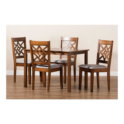 Grey Fabric Upholstered and Walnut Brown Finished Wood 5-Piece Dining Set