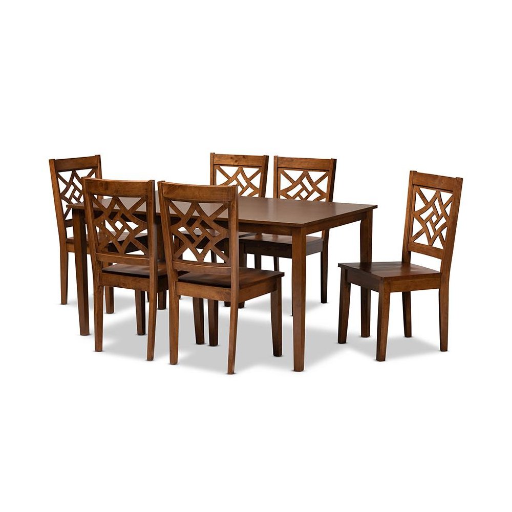 Nicolette Modern and Contemporary Walnut Brown Finished Wood 7-Piece Dining Set