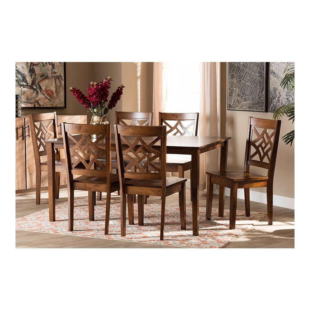 Nicolette Modern and Contemporary Walnut Brown Finished Wood 7-Piece Dining Set