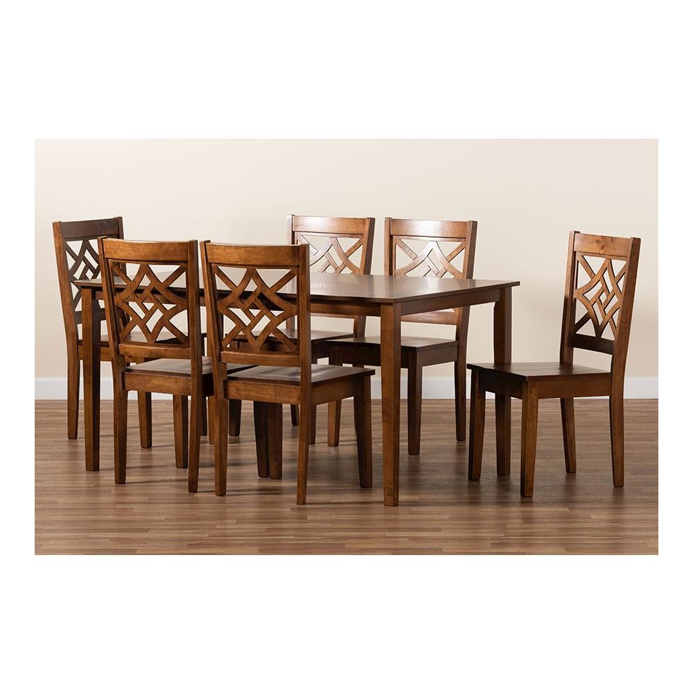 Nicolette Modern and Contemporary Walnut Brown Finished Wood 7-Piece Dining Set