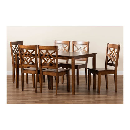 Nicolette Modern and Contemporary Walnut Brown Finished Wood 7-Piece Dining Set