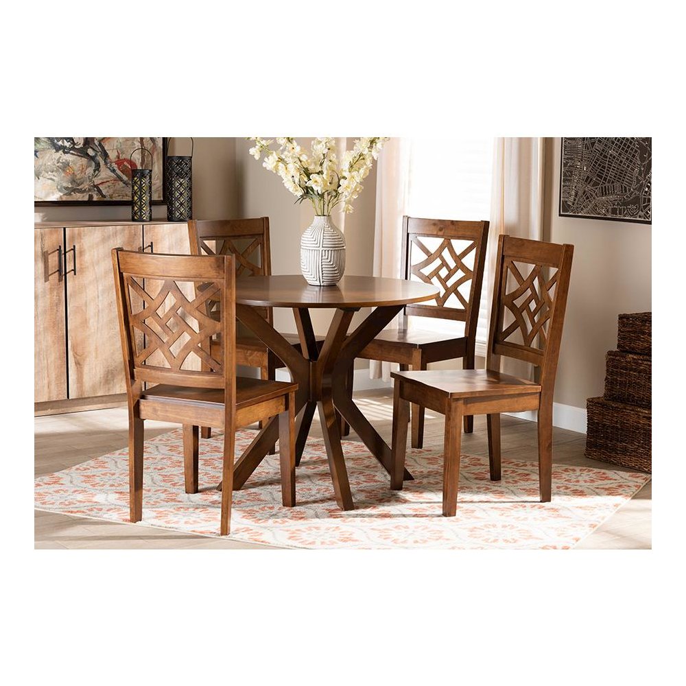 Miela Modern and Contemporary Walnut Brown Finished Wood 5-Piece Dining Set