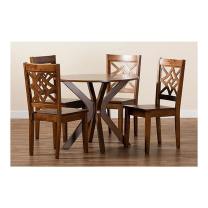 Miela Modern and Contemporary Walnut Brown Finished Wood 5-Piece Dining Set