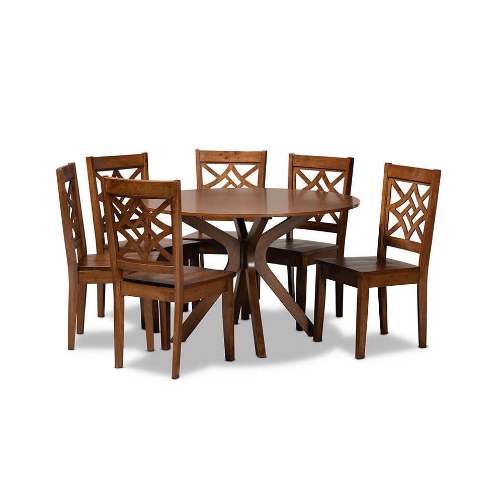 Miela Modern and Contemporary Walnut Brown Finished Wood 7-Piece Dining Set