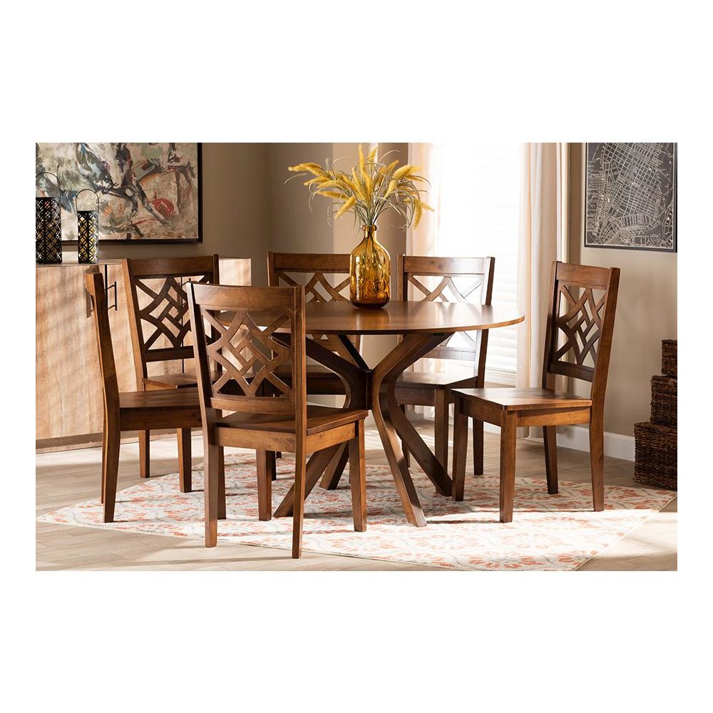 Miela Modern and Contemporary Walnut Brown Finished Wood 7-Piece Dining Set