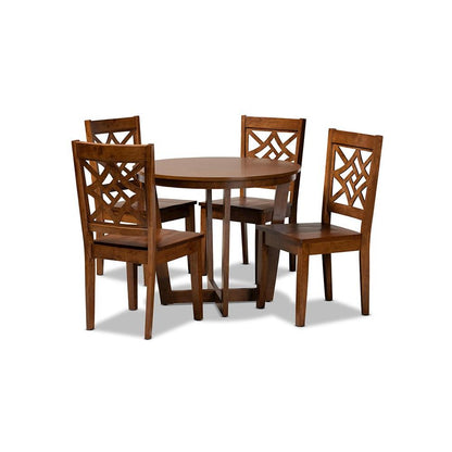 Brava Modern and Contemporary Walnut Brown Finished Wood 5-Piece Dining Set
