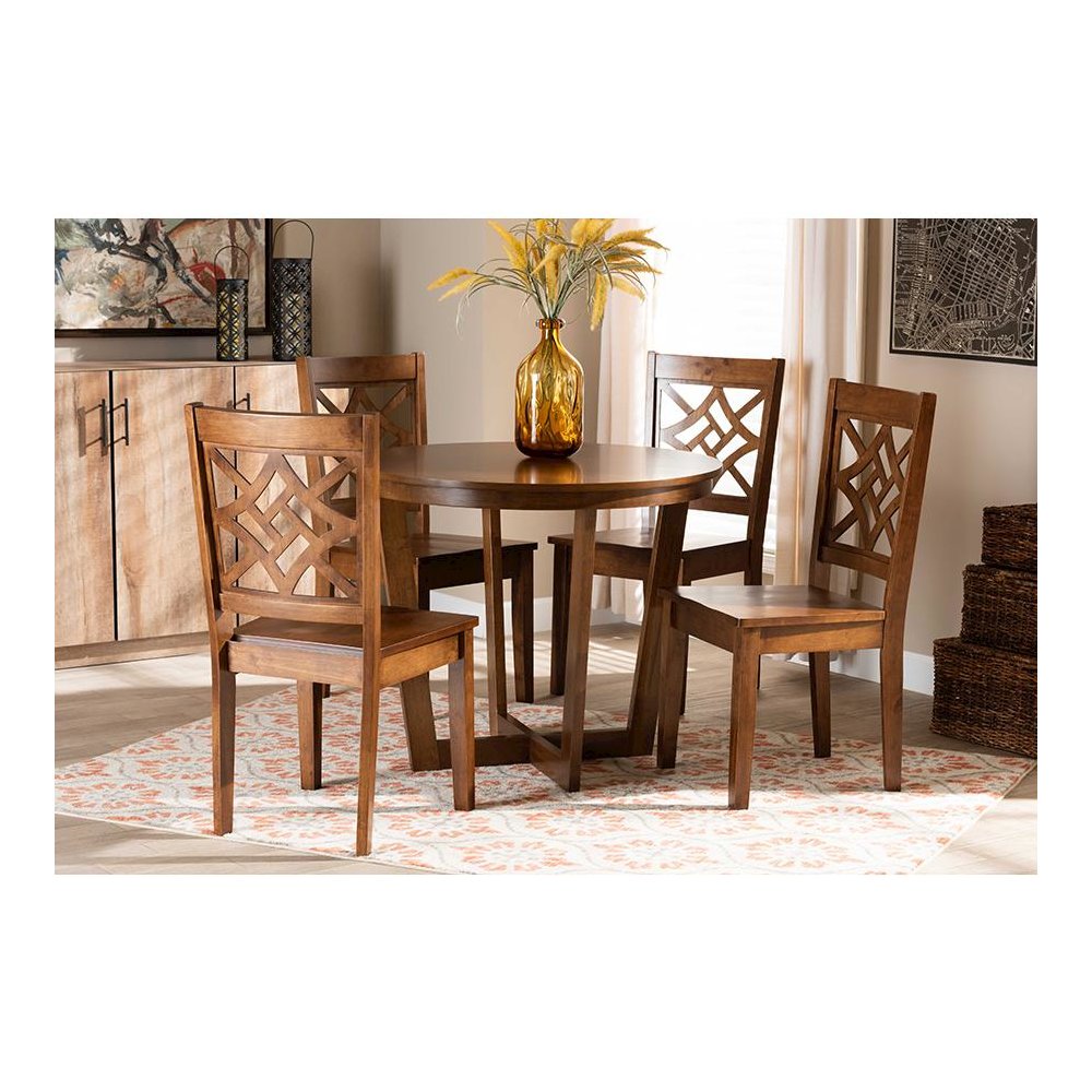 Brava Modern and Contemporary Walnut Brown Finished Wood 5-Piece Dining Set