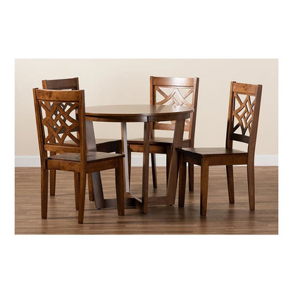 Brava Modern and Contemporary Walnut Brown Finished Wood 5-Piece Dining Set