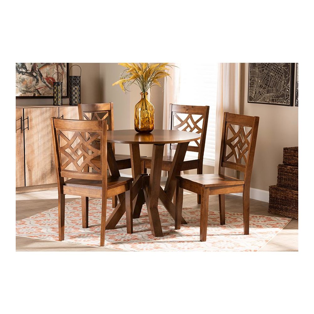 Kaila Modern and Contemporary Walnut Brown Finished Wood 5-Piece Dining Set