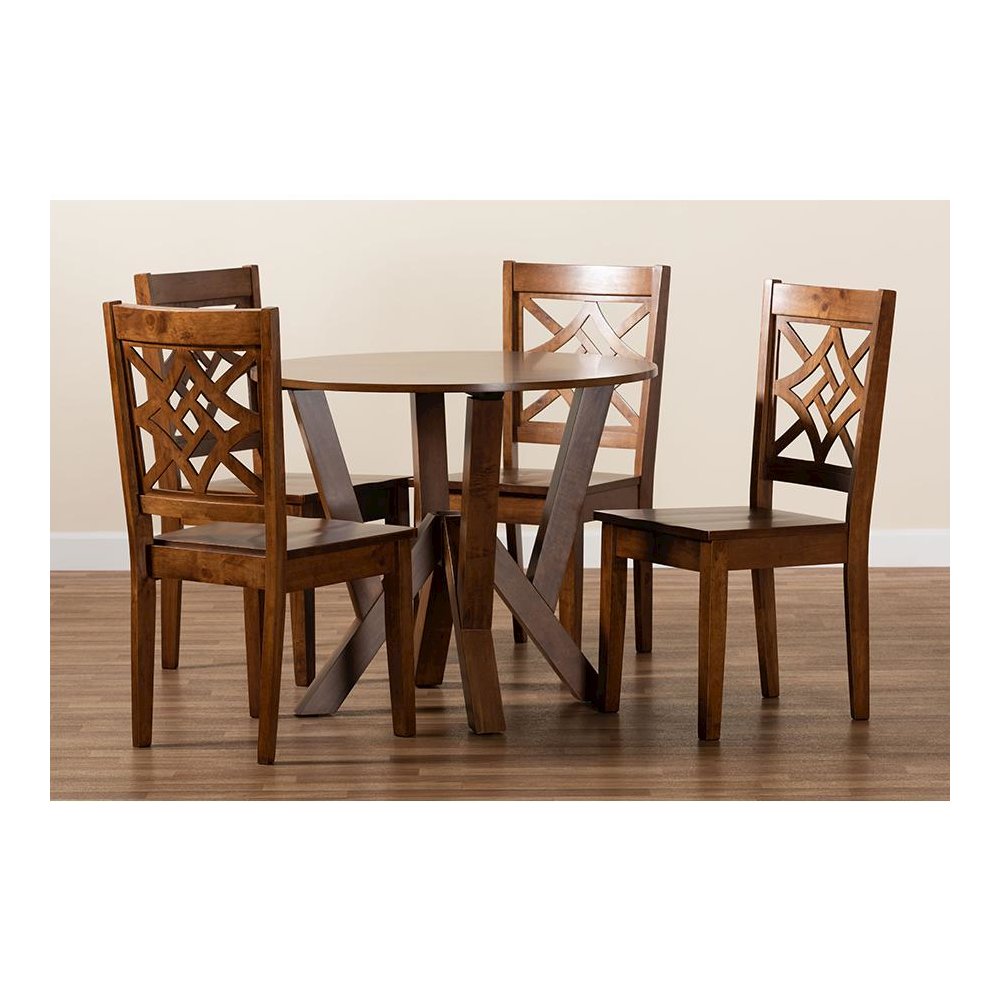 Kaila Modern and Contemporary Walnut Brown Finished Wood 5-Piece Dining Set