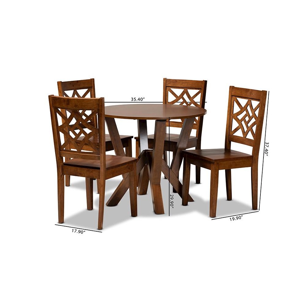 Kaila Modern and Contemporary Walnut Brown Finished Wood 5-Piece Dining Set