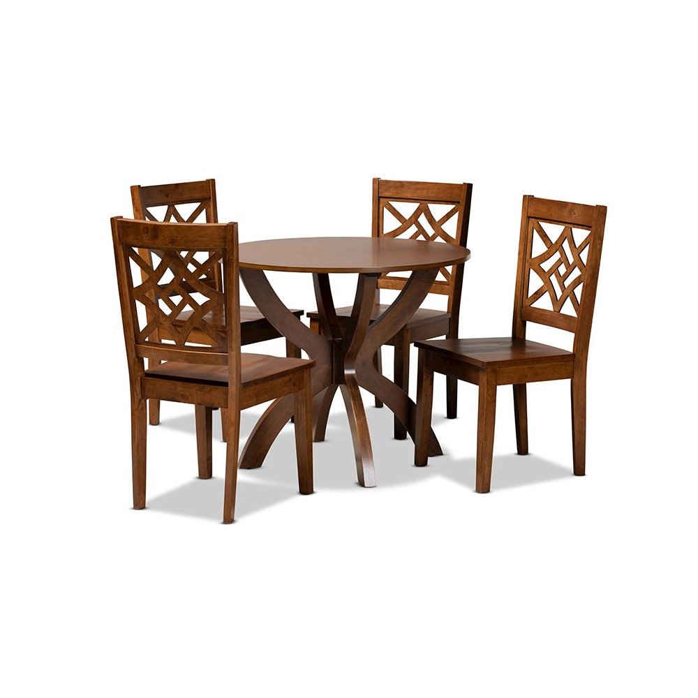 Anila Modern and Contemporary Walnut Brown Finished Wood 5-Piece Dining Set