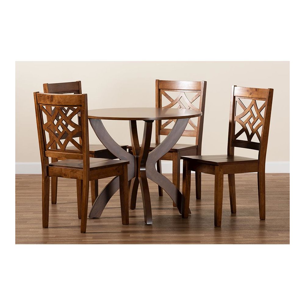 Anila Modern and Contemporary Walnut Brown Finished Wood 5-Piece Dining Set