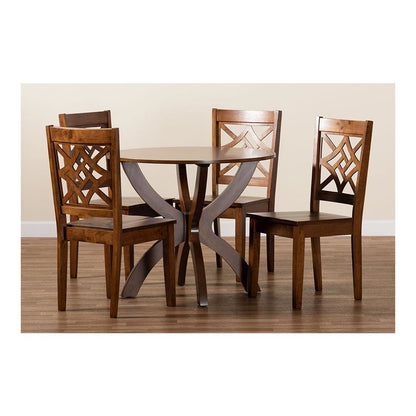 Anila Modern and Contemporary Walnut Brown Finished Wood 5-Piece Dining Set