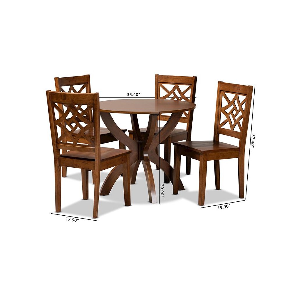 Anila Modern and Contemporary Walnut Brown Finished Wood 5-Piece Dining Set