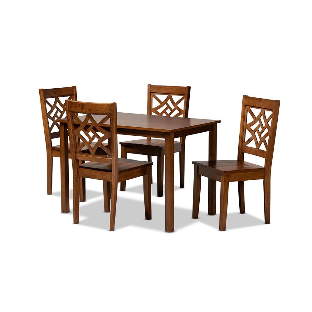 Nicolette Modern and Contemporary Walnut Brown Finished Wood 5-Piece Dining Set