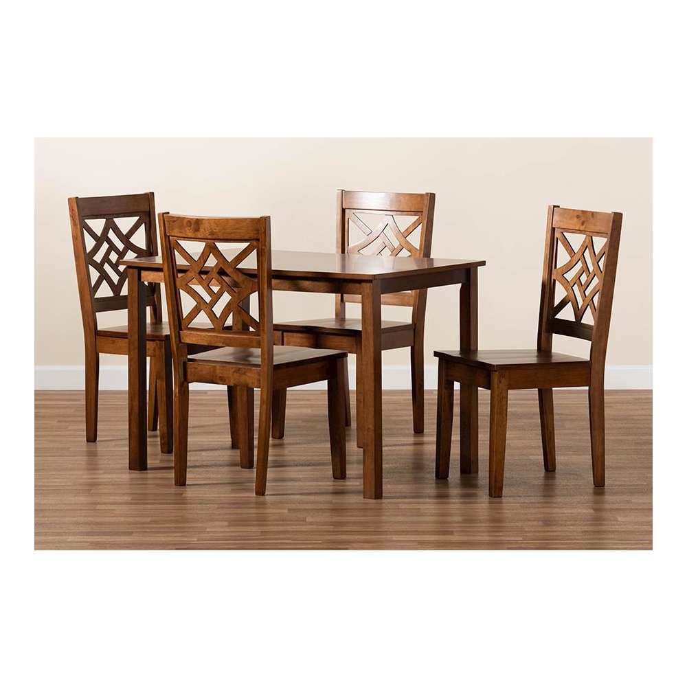Nicolette Modern and Contemporary Walnut Brown Finished Wood 5-Piece Dining Set