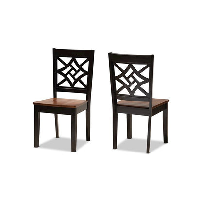 Two-Tone Dark Brown and Walnut Brown Finished Wood 2-Piece Dining Chair Set