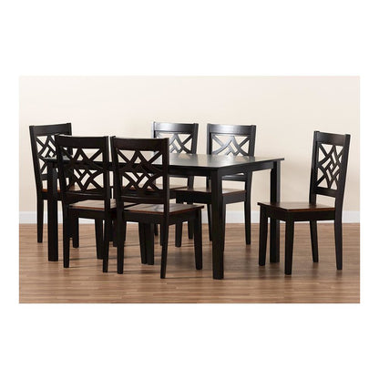 Two-Tone Dark Brown and Walnut Brown Finished Wood 7-Piece Dining Set