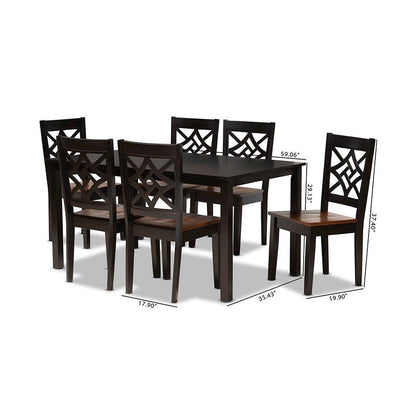 Two-Tone Dark Brown and Walnut Brown Finished Wood 7-Piece Dining Set