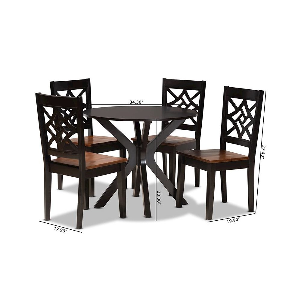 Two-Tone Dark Brown and Walnut Brown Finished Wood 5-Piece Dining Set