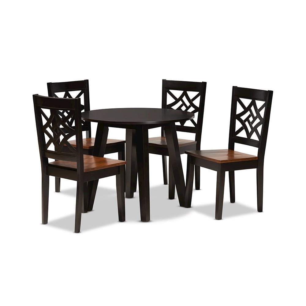 Two-Tone Dark Brown and Walnut Brown Finished Wood 5-Piece Dining Set