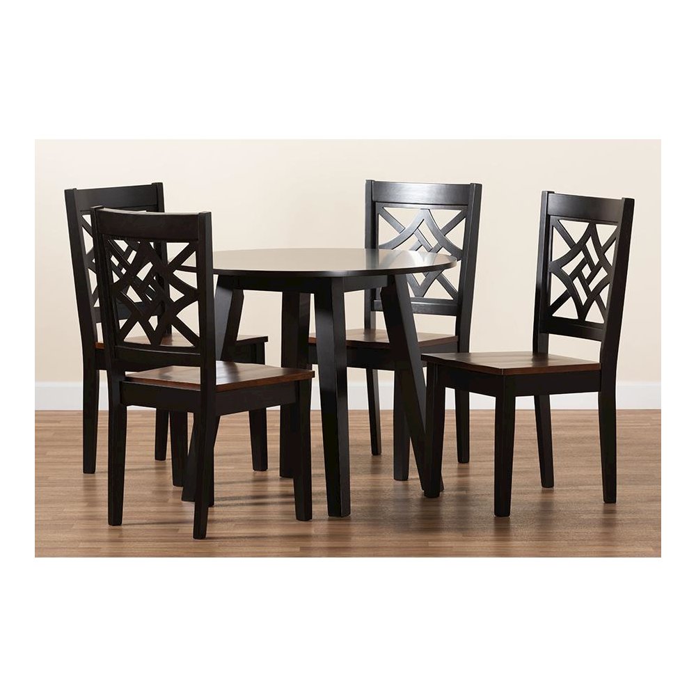 Two-Tone Dark Brown and Walnut Brown Finished Wood 5-Piece Dining Set