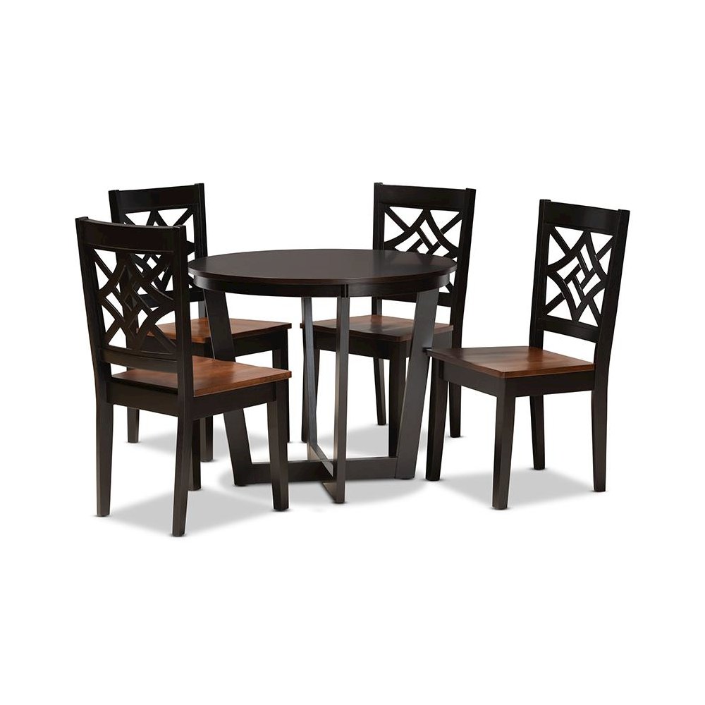 Two-Tone Dark Brown and Walnut Brown Finished Wood 5-Piece Dining Set
