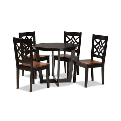 Two-Tone Dark Brown and Walnut Brown Finished Wood 5-Piece Dining Set