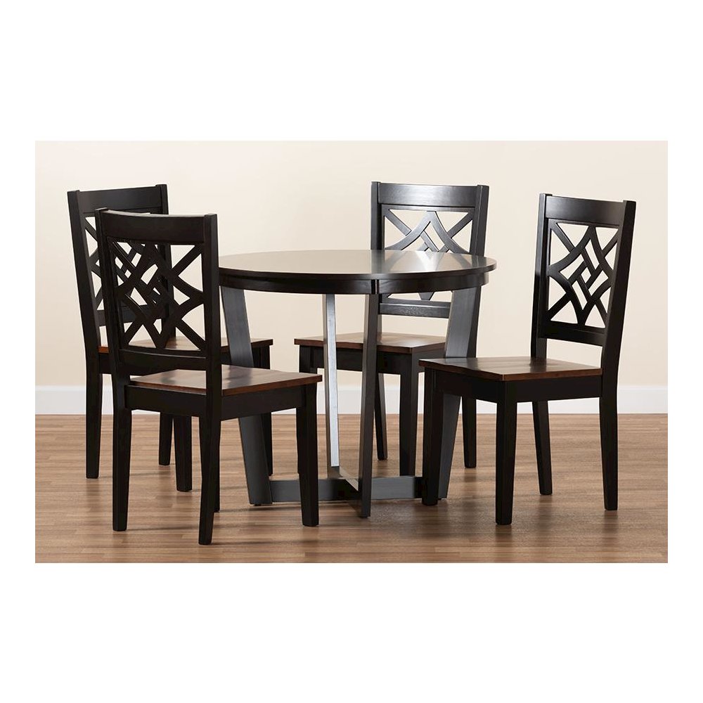 Two-Tone Dark Brown and Walnut Brown Finished Wood 5-Piece Dining Set