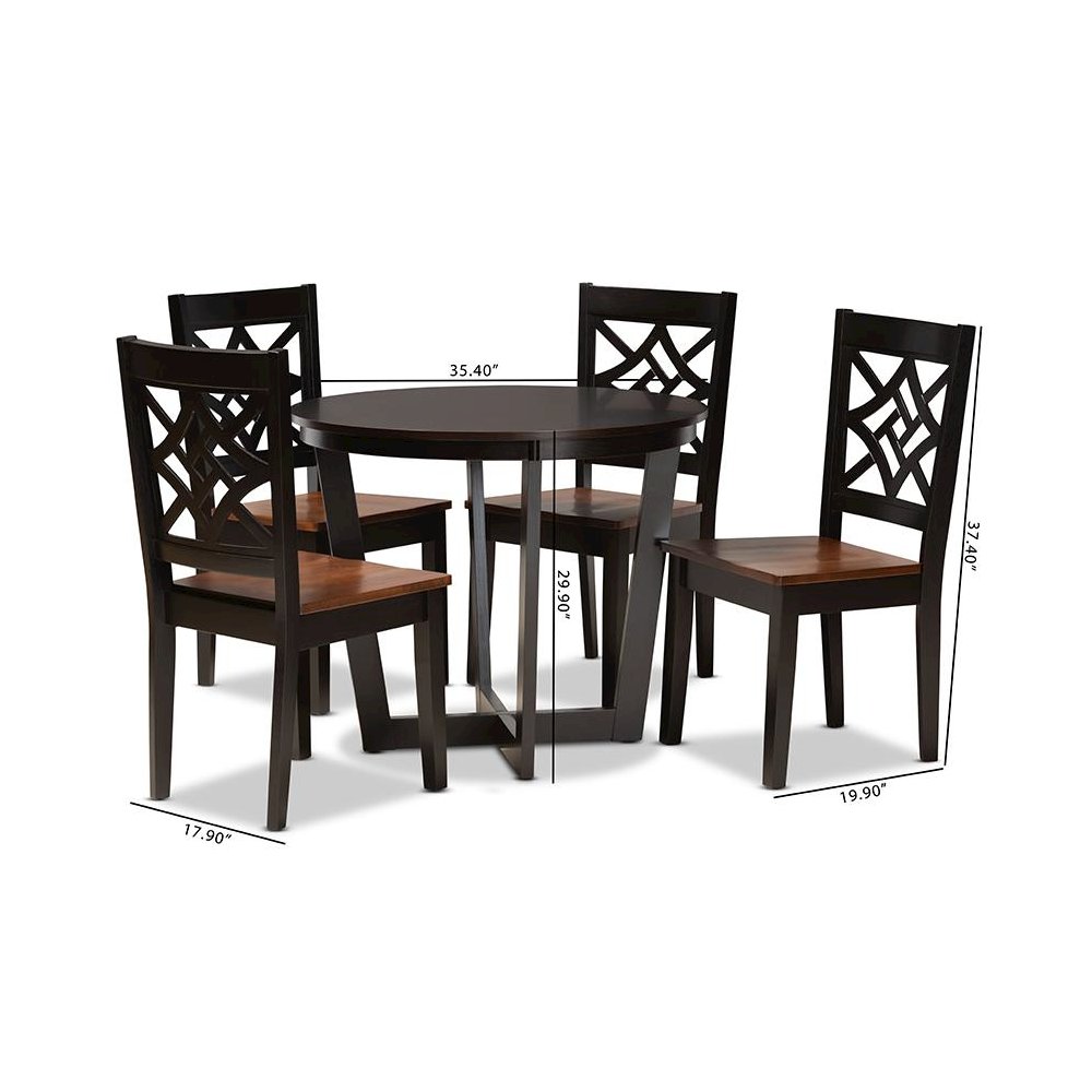 Two-Tone Dark Brown and Walnut Brown Finished Wood 5-Piece Dining Set