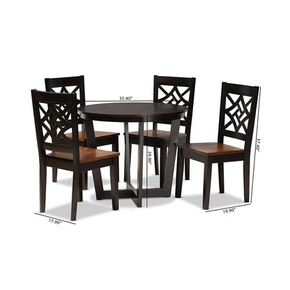 Two-Tone Dark Brown and Walnut Brown Finished Wood 5-Piece Dining Set